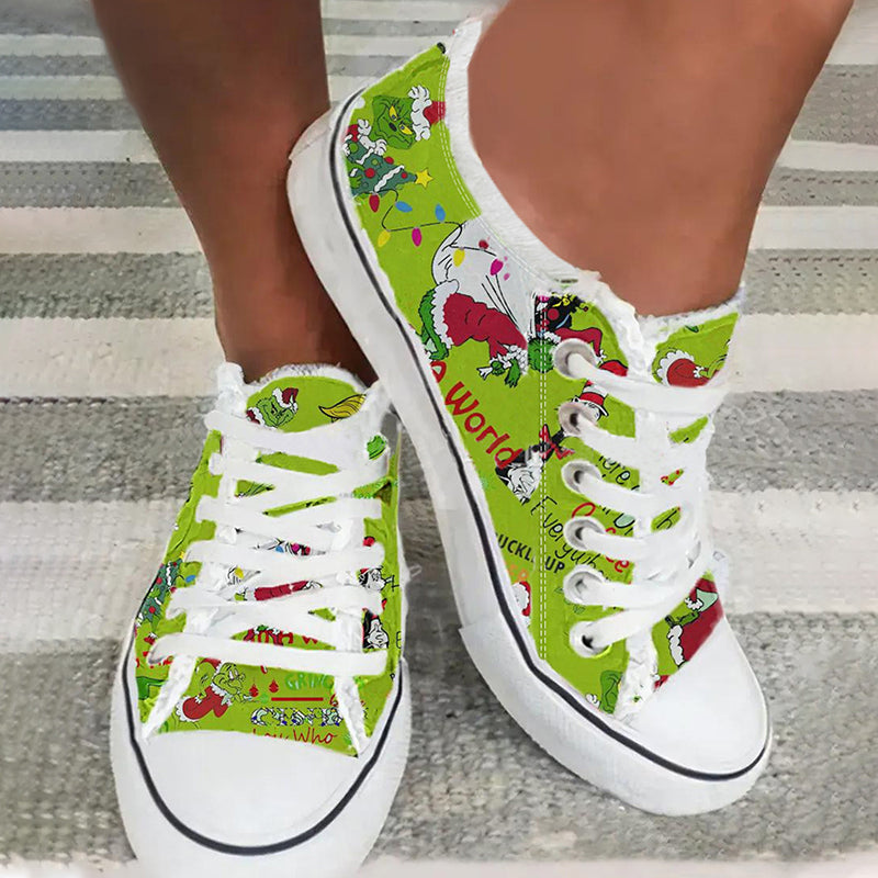 Susiecloths Comic Print Low Top Flat Sneakers Canvas Walking Shoes