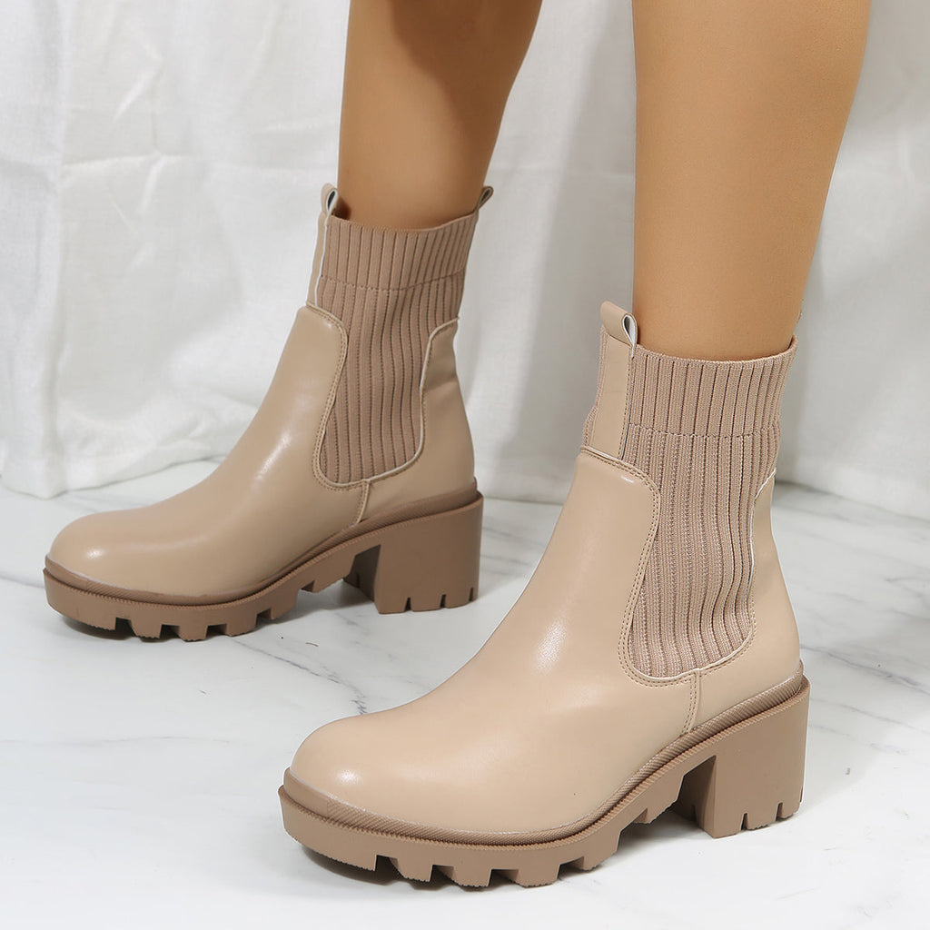 Susiecloths Chunky Heel Chelsea Ankle Boots Elastic Lug Sole Platform Booties