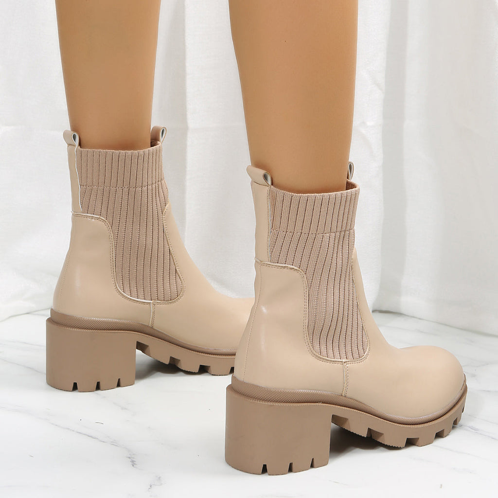 Susiecloths Chunky Heel Chelsea Ankle Boots Elastic Lug Sole Platform Booties