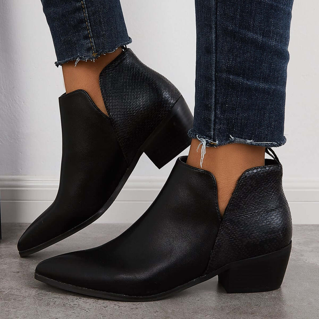 Susiecloths Cut Out Ankle Western Boots Chunky Heeled Cowboy Booties