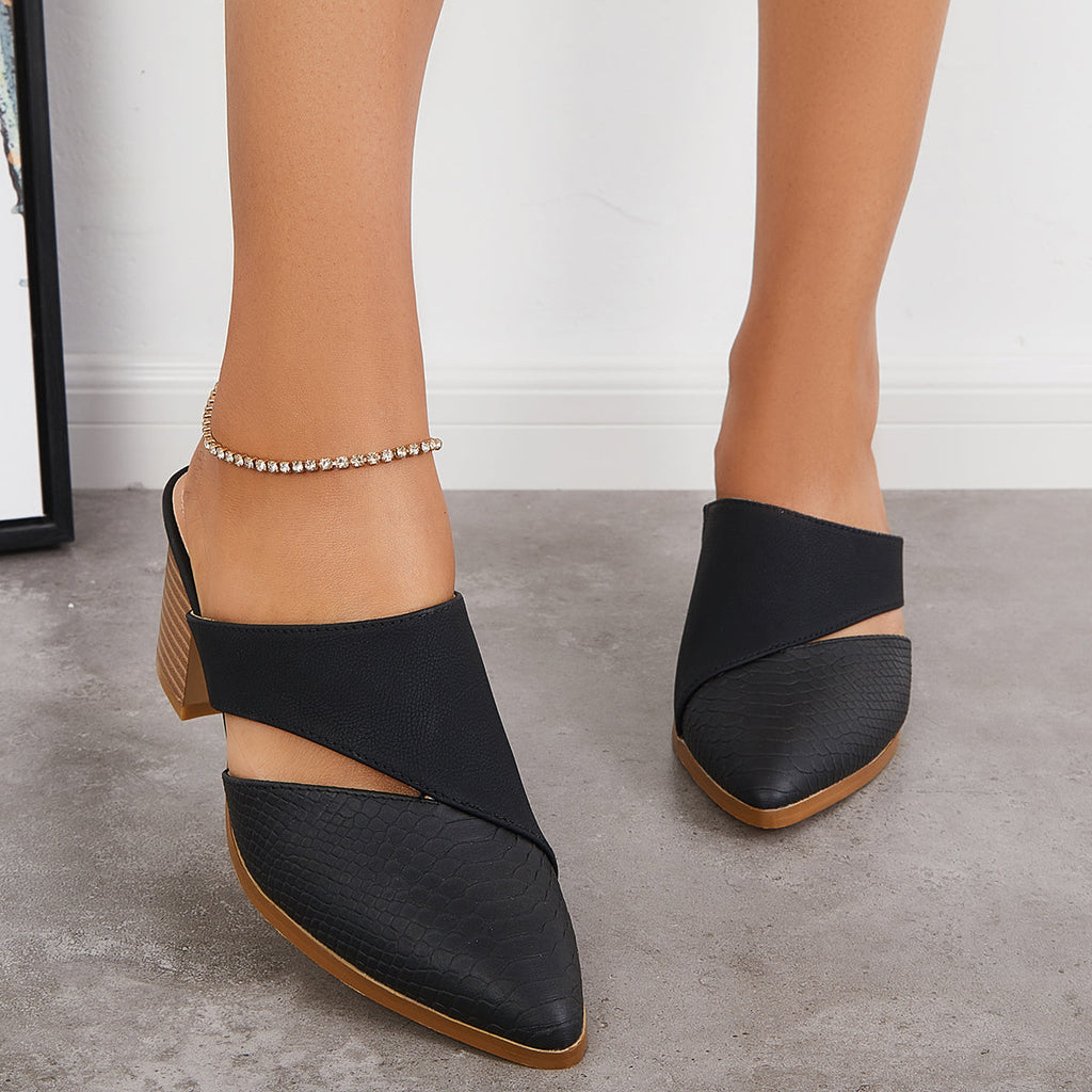 Susiecloths Cut Out Block Chunky Heel Loafers Slip on Mule Shoes