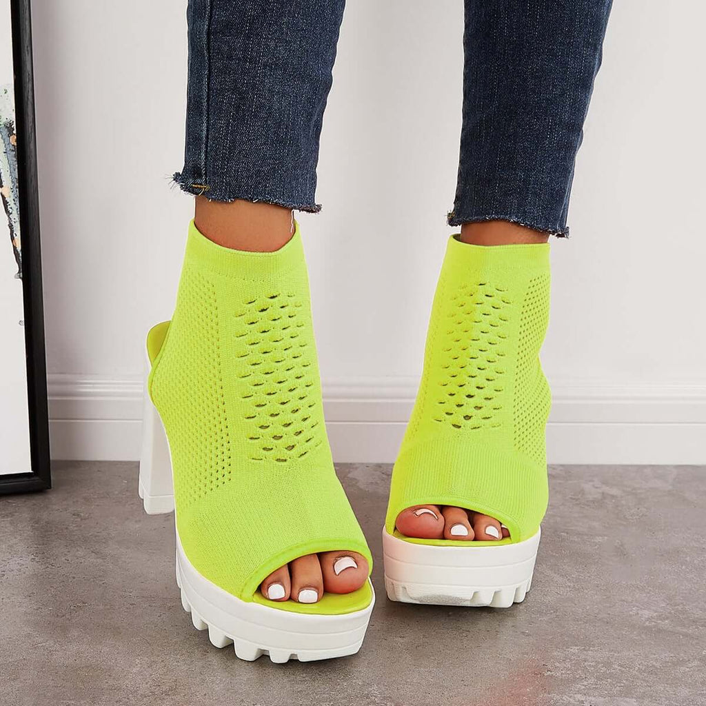 Susiecloths Peep Toe Chunky Platform High Heels Slip-on Sandals