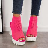 Susiecloths Peep Toe Chunky Platform High Heels Slip-on Sandals