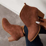 Suisecloths Retro Western V Cut Ankle Boots Slip On Chunky Stacked Heel Booties