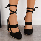 Suisecloths Chunky Block High Heels Lace Up Dress Sandals Ankle Strappy Pumps