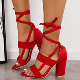 Susiecloths Lace Up Chunky Block High Heel Sandals Ankle Strap Dress Heels