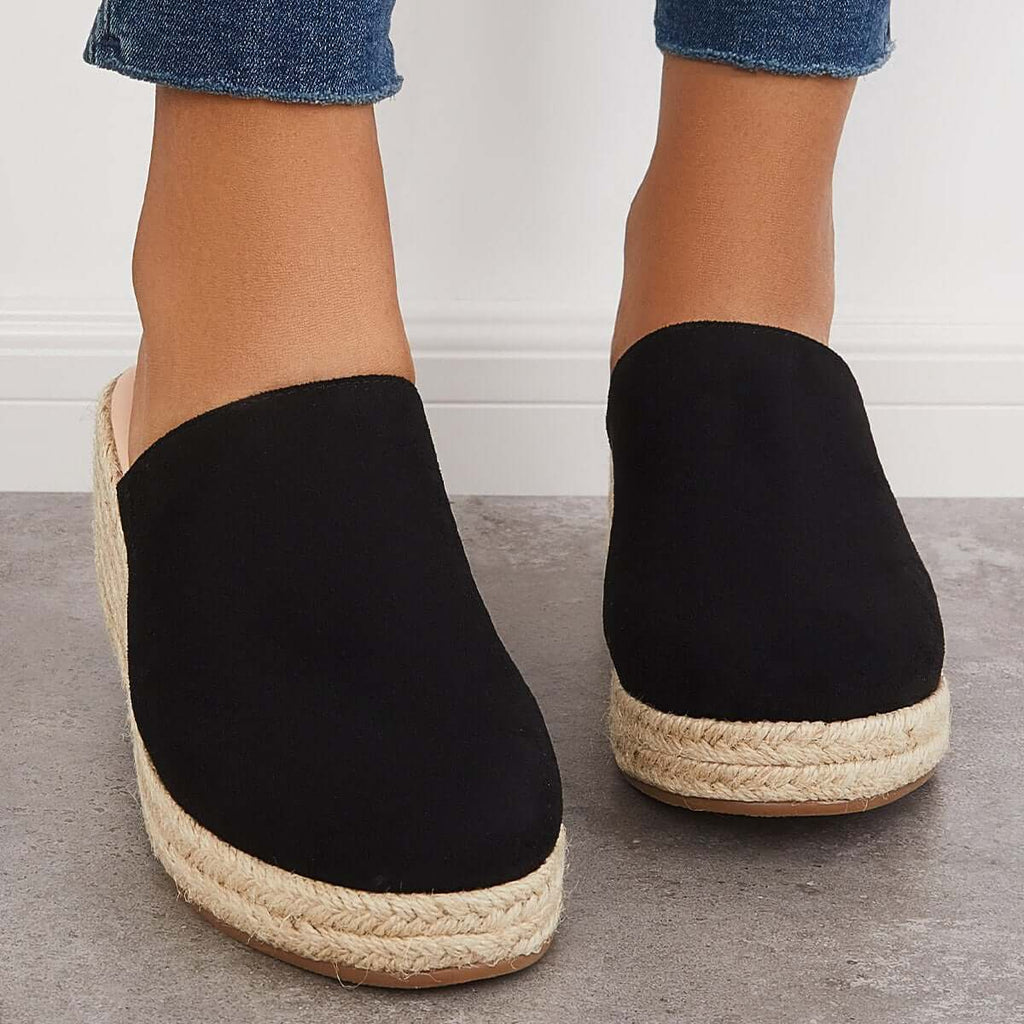 Suisecloths Espadrilles Mule Wedges Platform Slip on Backless Sandals