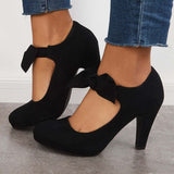 Susiecloths Thick Heel Pumps Bowknot Round Toe Ankle Strap Heels
