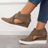 Suisecloths Casual Wedge Sneakers Platform Crisscross Cut Out Shoes
