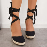 Suisecloths Lace up Espadrille Wedges Platform Heel Singback Sandals