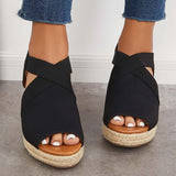 Susiecloths Peep Toe Platform Espadrille Wedges Ankle Strap Sandals