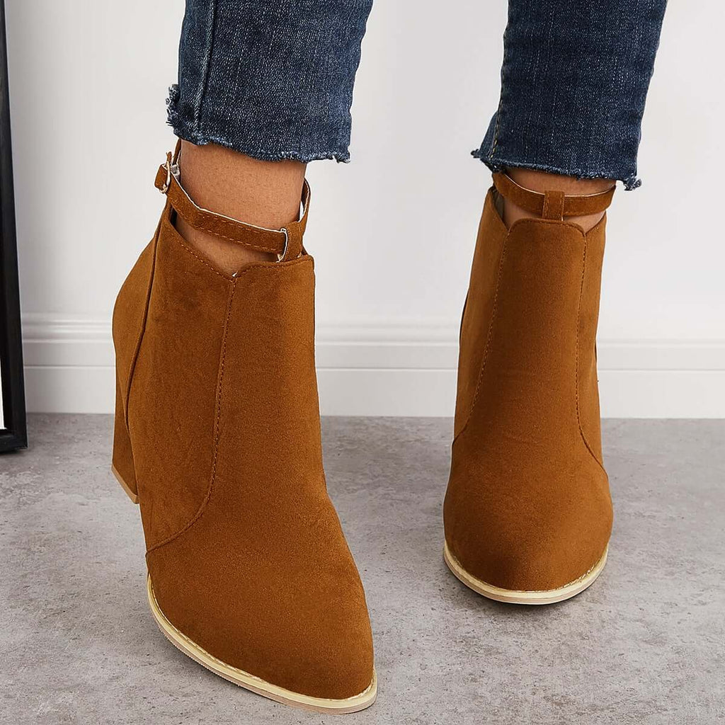Susiecloths Suede Chunky Heel Ankle Boots Back Zipper Dress Booties