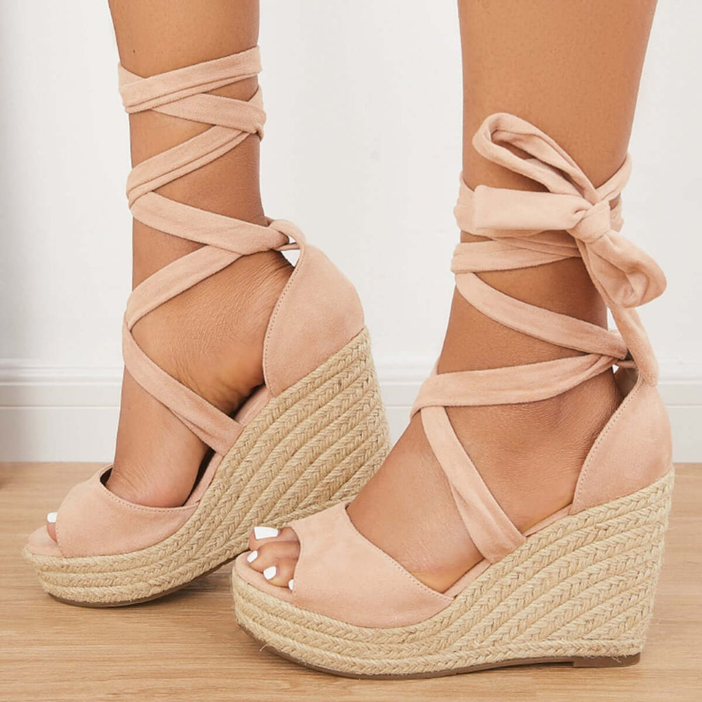 Susiecloths Summer Lace Up Espadrille Heel Platform Wedge Sandals
