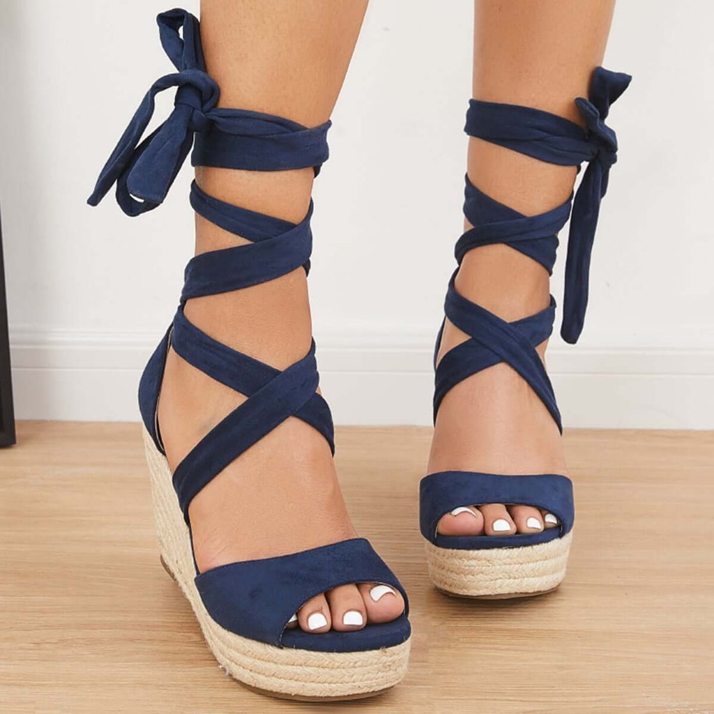 Susiecloths Summer Lace Up Espadrille Heel Platform Wedge Sandals