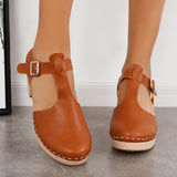 Susiecloths Brown Chunky Platform Heel Clogs Ankle Strap Sandals
