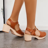 Susiecloths Brown Chunky Platform Heel Clogs Ankle Strap Sandals