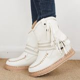 Susiecloths Tassel Cowboy Ankle Boots Stone Washed Wedge Heel Booties