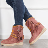 Susiecloths Tassel Cowboy Ankle Boots Stone Washed Wedge Heel Booties