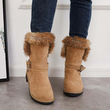 Susiecloths Warm Fur Mid Calf Snow Boots Block Heel Furry Winter Booties