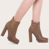 Susiecloths Platform Chelsea Ankle Boots Side Zipper Chunky High Heel Booties