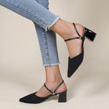 Susiecloths Pointed Toe Slingback Pumps Mary Jane Block Heel Mules Shoes
