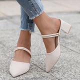 Susiecloths Pointed Toe Slingback Pumps Mary Jane Block Heel Mules Shoes