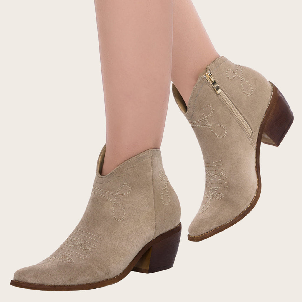 Susiecloths Pointed Toe Western Cowgirl Boots Chunky Heel Ankle Booties