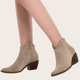 Susiecloths Pointed Toe Western Cowgirl Boots Chunky Heel Ankle Booties