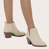 Susiecloths Cutout Ankle Boots Slip on Chunky Heel Western Booties