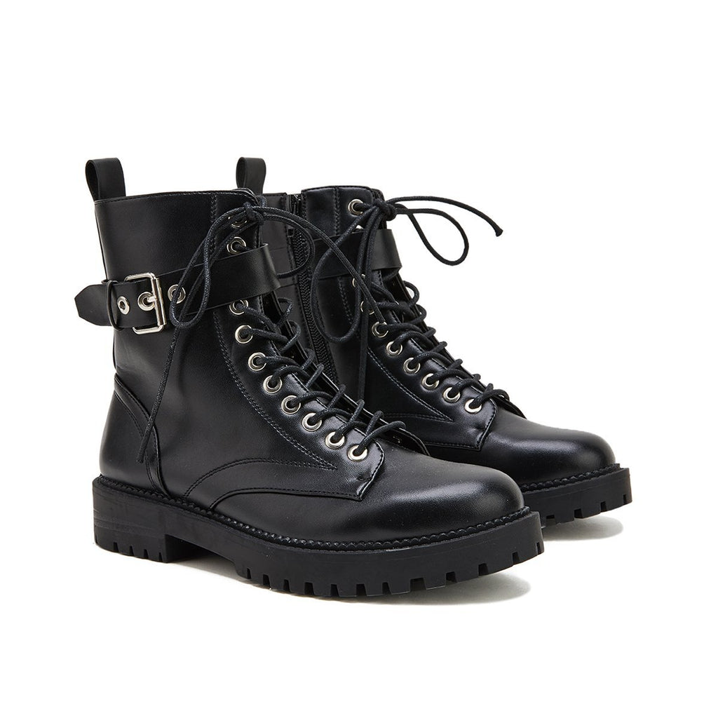 Susiecloths Women's Fashion Buckle Combat Leather Boots