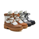 Susiecloths Women Faux Shearling Stiching Lace Up Snow Boots