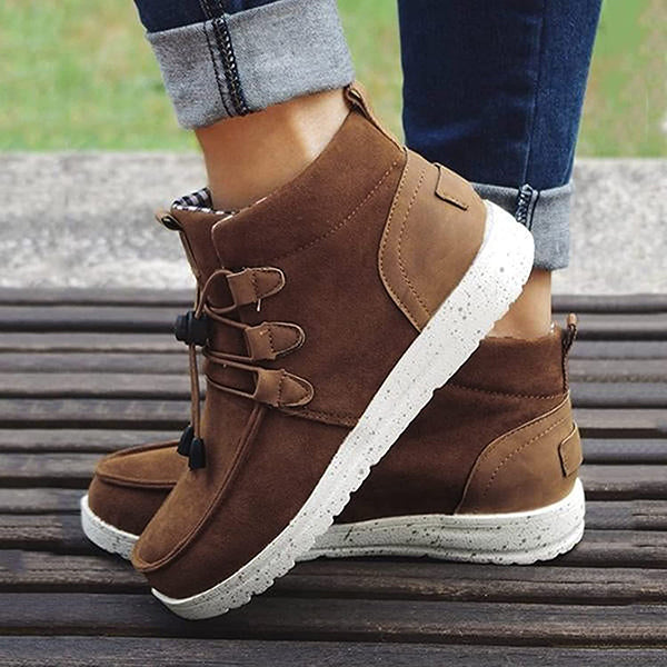 Susiecloths Women Warm Flat Ankle Boots Casual High Top Walking Shoes