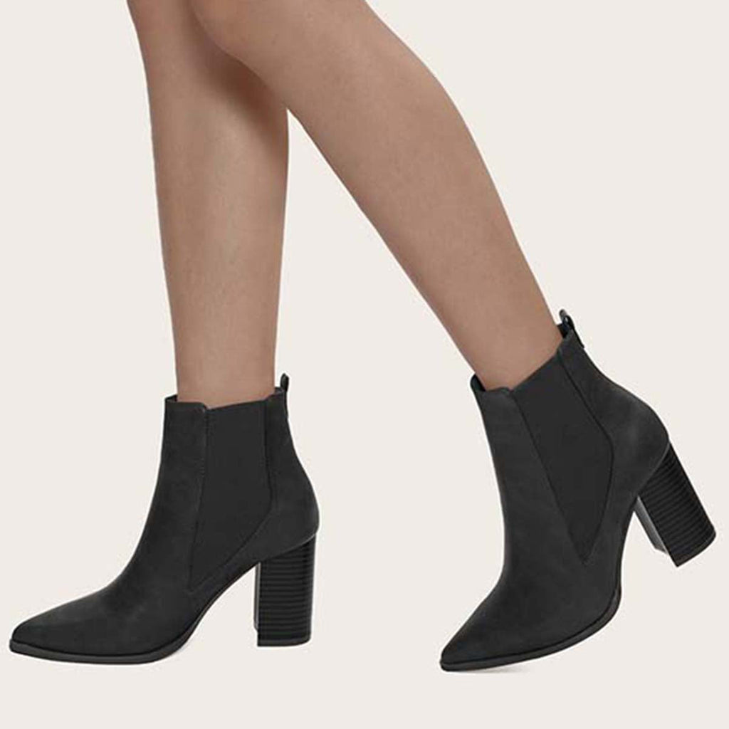 Susiecloths Chunky Heel Chelsea Booties Pointy Toe Western Ankle Boots