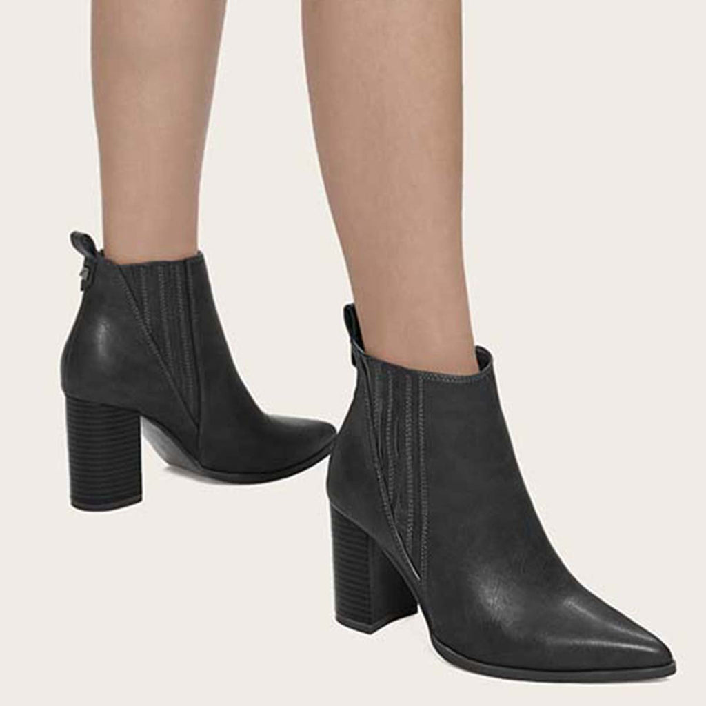Susiecloths Women Chunky High Heel Ankle Boots Slip on Dress Booties