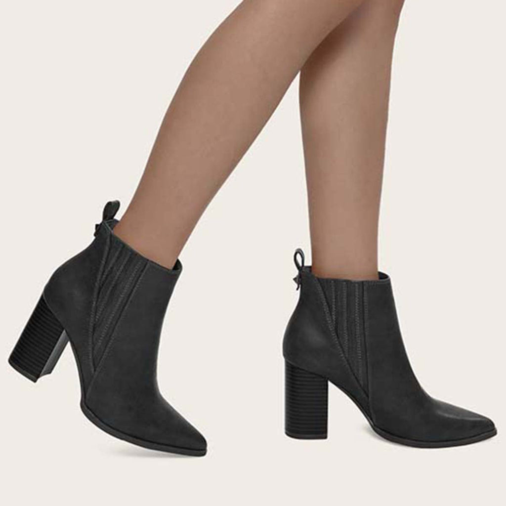 Susiecloths Women Chunky High Heel Ankle Boots Slip on Dress Booties