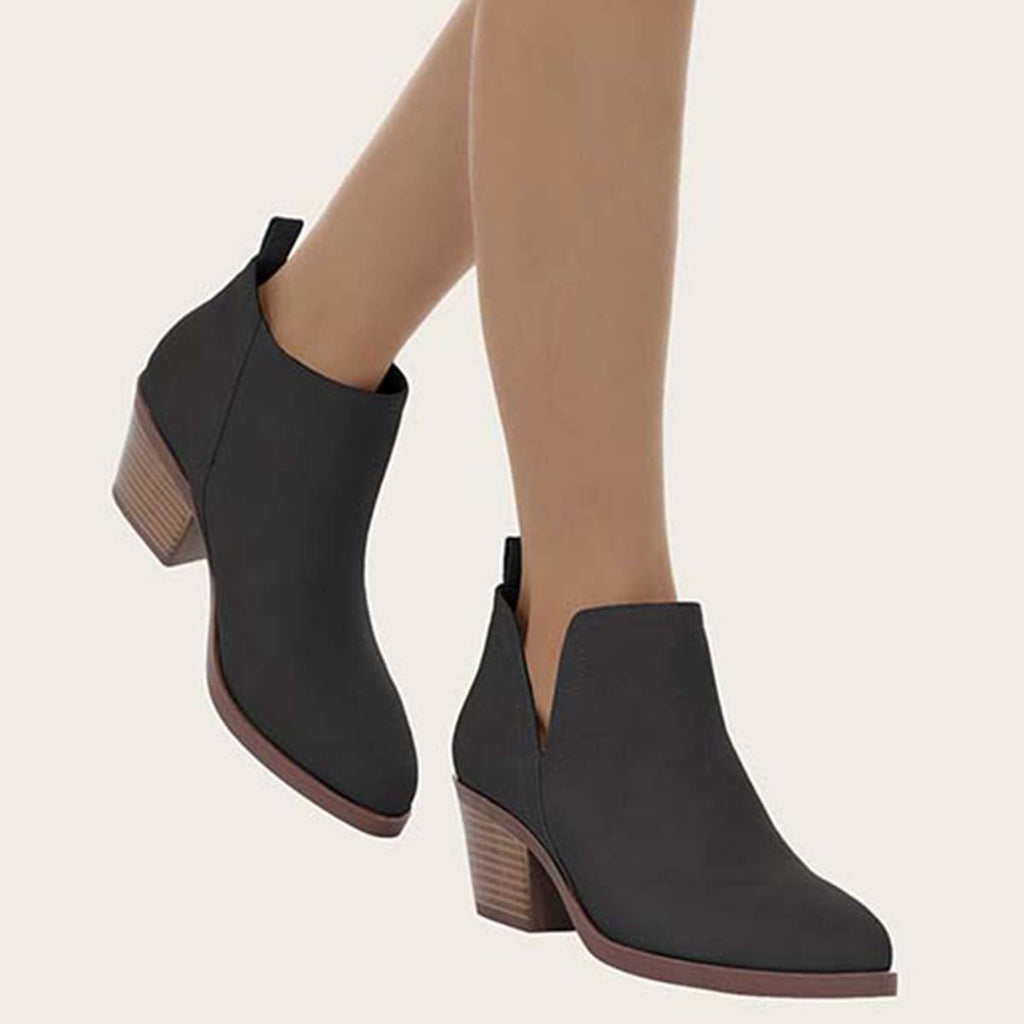 Susiecloths Cutout Ankle Boots Slip on Chunky Heel Western Booties