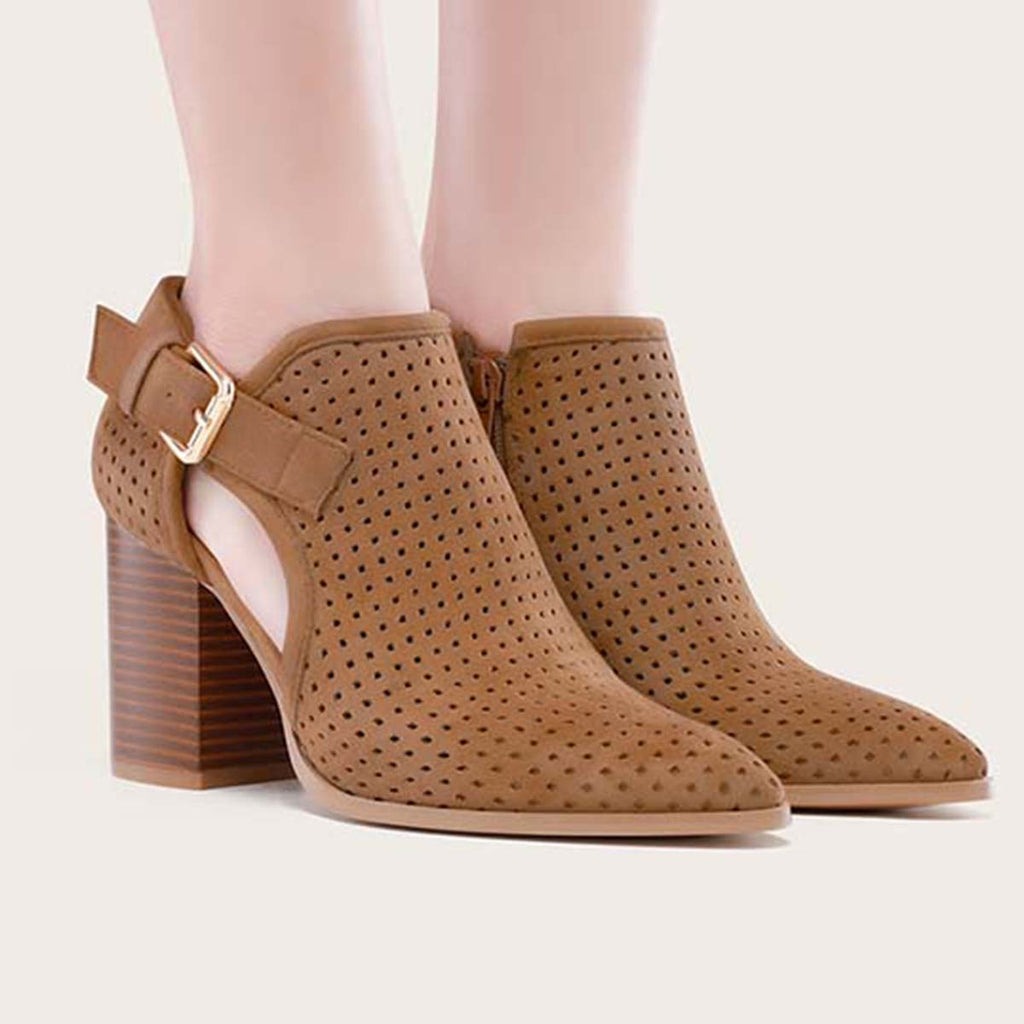 Susiecloths Pointed Toe Side Cutout Western Booties Chunky Heel Ankle Boots