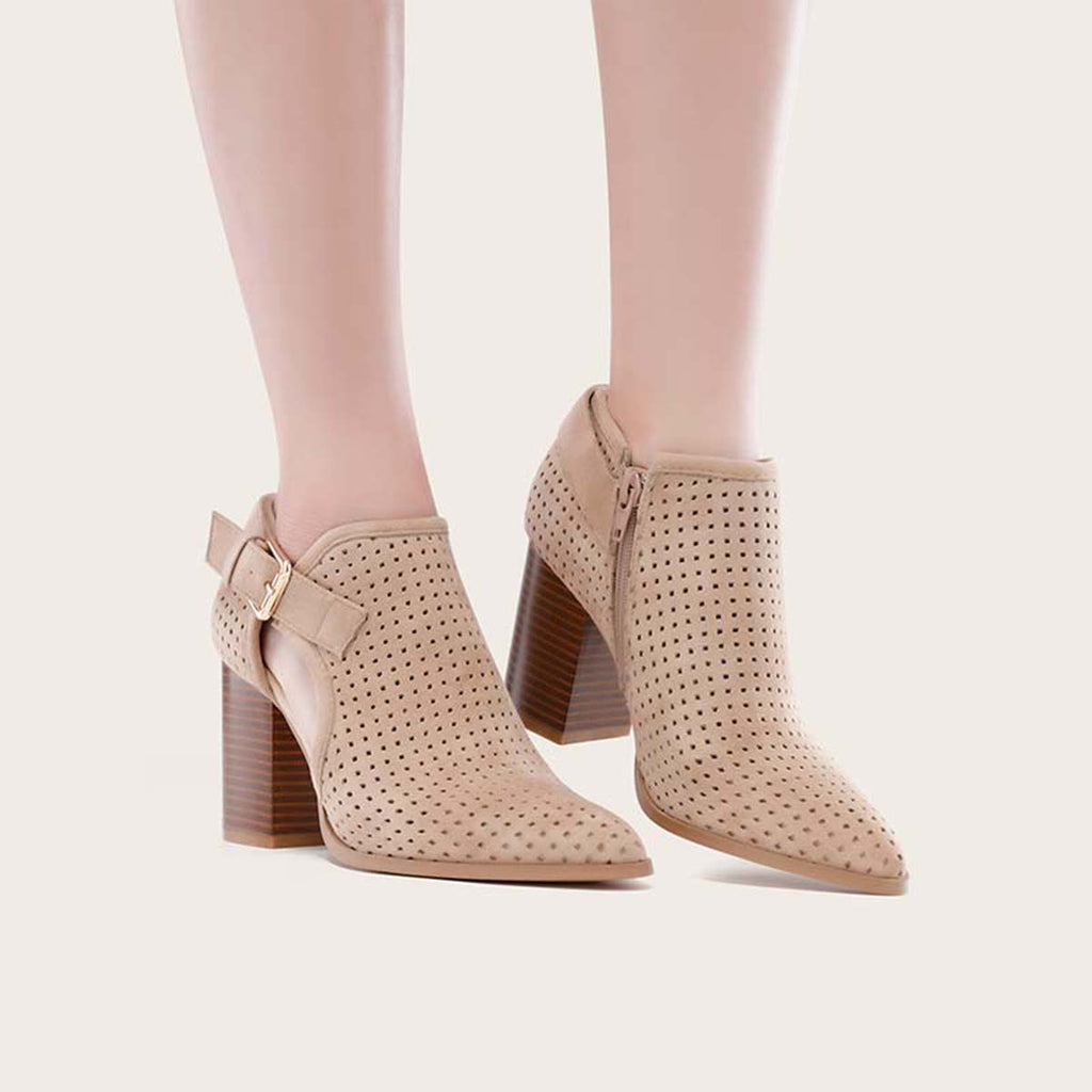 Susiecloths Pointed Toe Side Cutout Western Booties Chunky Heel Ankle Boots