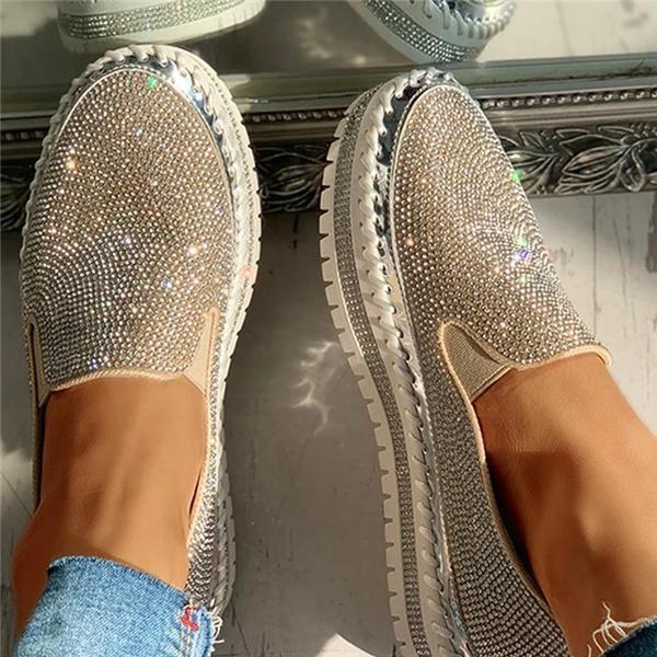 Susiecloths Women Casual Fashion Rhinestone Slip-on Loafers/ Sneakers