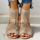 Susiecloths Studded Hollow Out Peep Toe Buckled Sandals