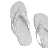 Susiecloths Silver Summer Artificial Leather Rhinestone Seaside Slippers