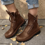 Susiecloths Comfortable Pu Leather Ankle Boots Low Heel Zipper Boots