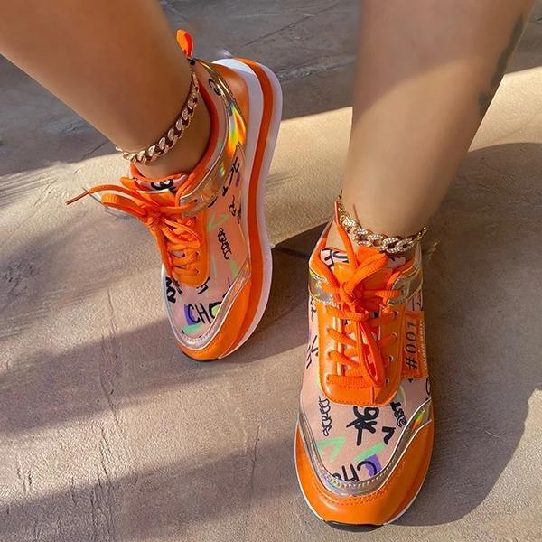 Susiecloths Personalized Graffiti Stitching Orange Sneakers