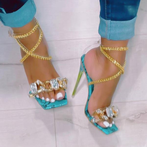 Susiecloths Noble Gold Chain Large Crystal High Heel Sandals