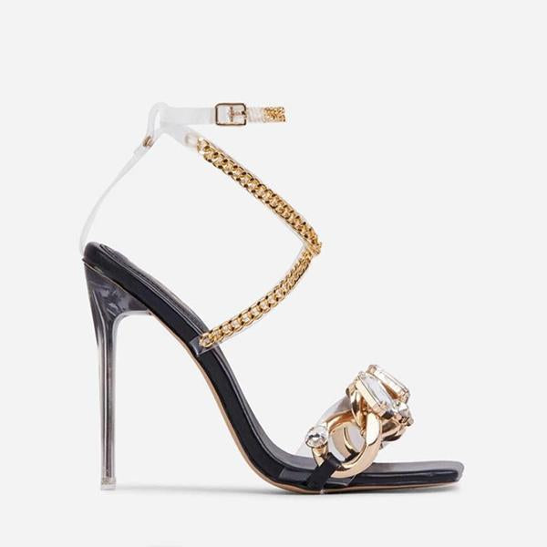 Susiecloths Noble Gold Chain Large Crystal High Heel Sandals