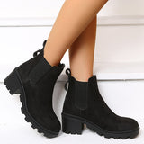 Susiecloths Black Chelsea Lug Sole Ankle Boots Pull On Low Heel Booties