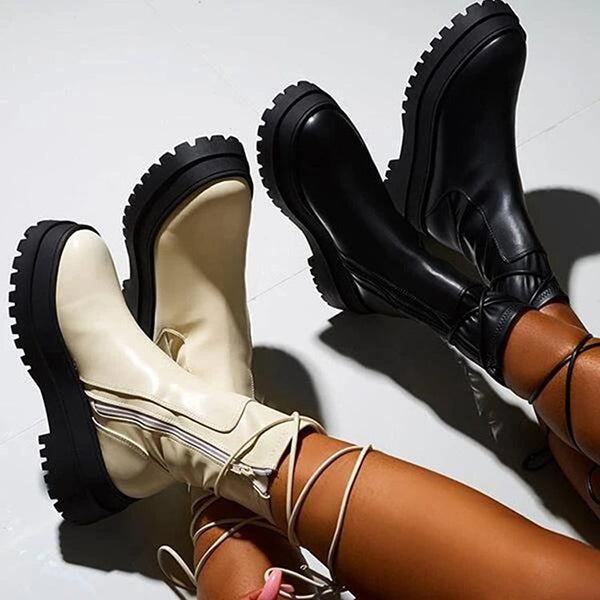Susiecloths Chunky Platform Ankle Boots Wide Calf Lug Sole Booties