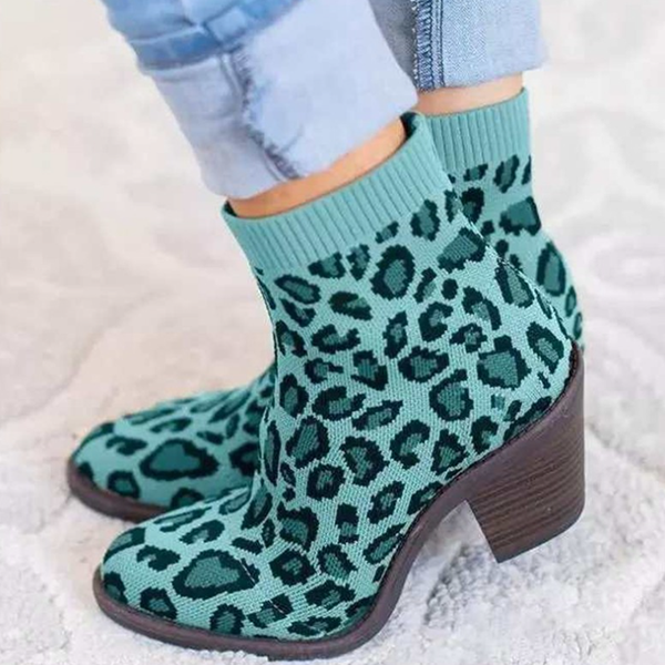 Susiecloths Knitted Chunky Block Heel Sock Booties Stretch Ankle Boots