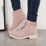 Susiecloths Classic Lace Up Ankle Work Boots Block Heel Hiking Booties