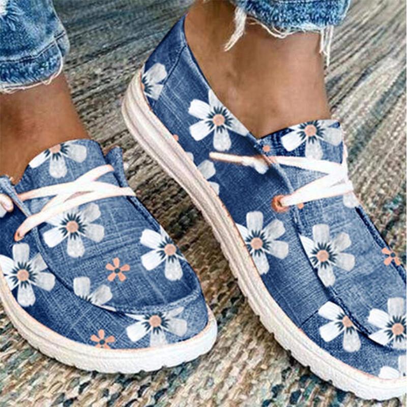 Susiecloths Flower Pattern Comfortable Lace-Up Flat Shoes